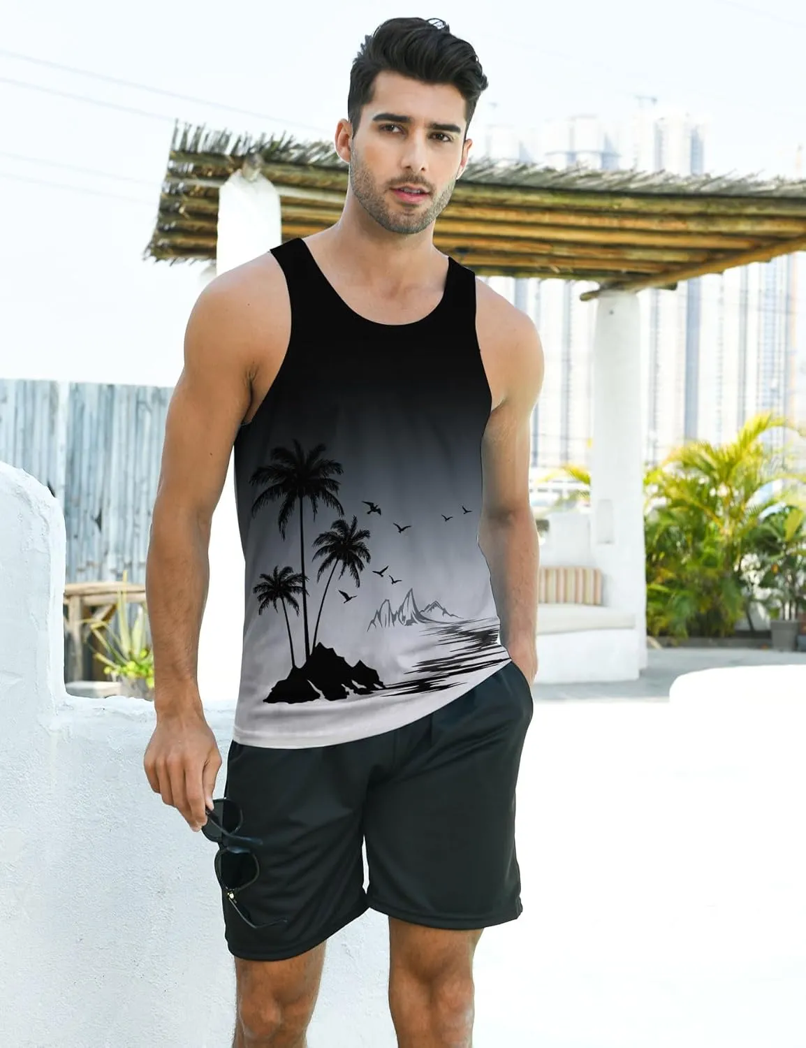 uideazone Mens Beach Tank Top Summer Sleeveless Shirt Graphic Quick Dry Gym Workout Tank Top
