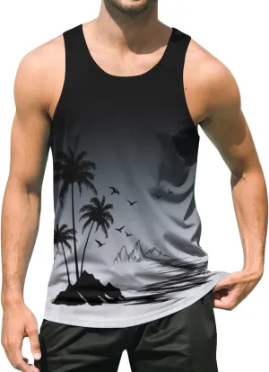 uideazone Mens Beach Tank Top Summer Sleeveless Shirt Graphic Quick Dry Gym Workout Tank Top