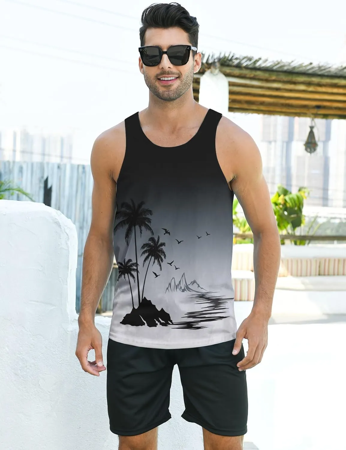 uideazone Mens Beach Tank Top Summer Sleeveless Shirt Graphic Quick Dry Gym Workout Tank Top