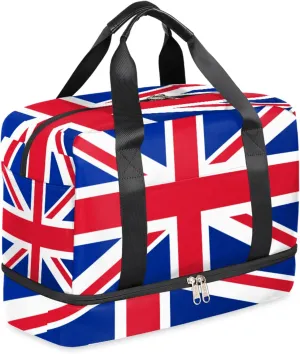 UK Flag Union Jack Sports Gym Bag for Men Women Vintage British Flag Travel Duffel Bag with Shoes Compartment Workout Weekender Overnight Bag Dance Bag for Kids Girls Boys Teens
