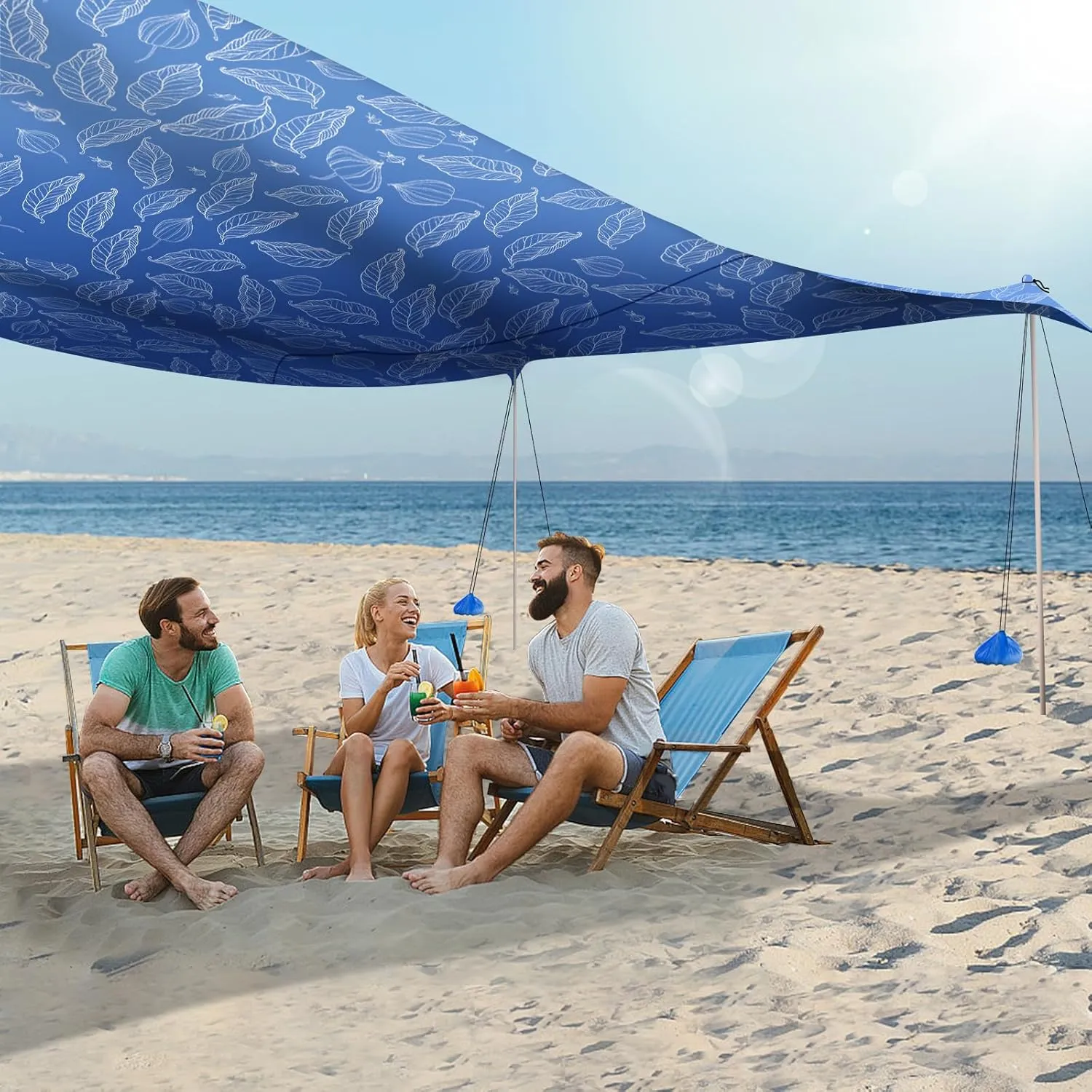 UMARDOO Family Beach Tent Canopy Sun Shade Portable, Large Compact Beach Sun Shelter Easy Setup with Packable Bag for Outdoor Travel (Printed Blue, 12X12 FT. 4Poles)
