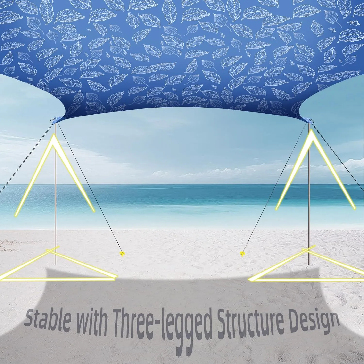UMARDOO Family Beach Tent Canopy Sun Shade Portable, Large Compact Beach Sun Shelter Easy Setup with Packable Bag for Outdoor Travel (Printed Blue, 12X12 FT. 4Poles)