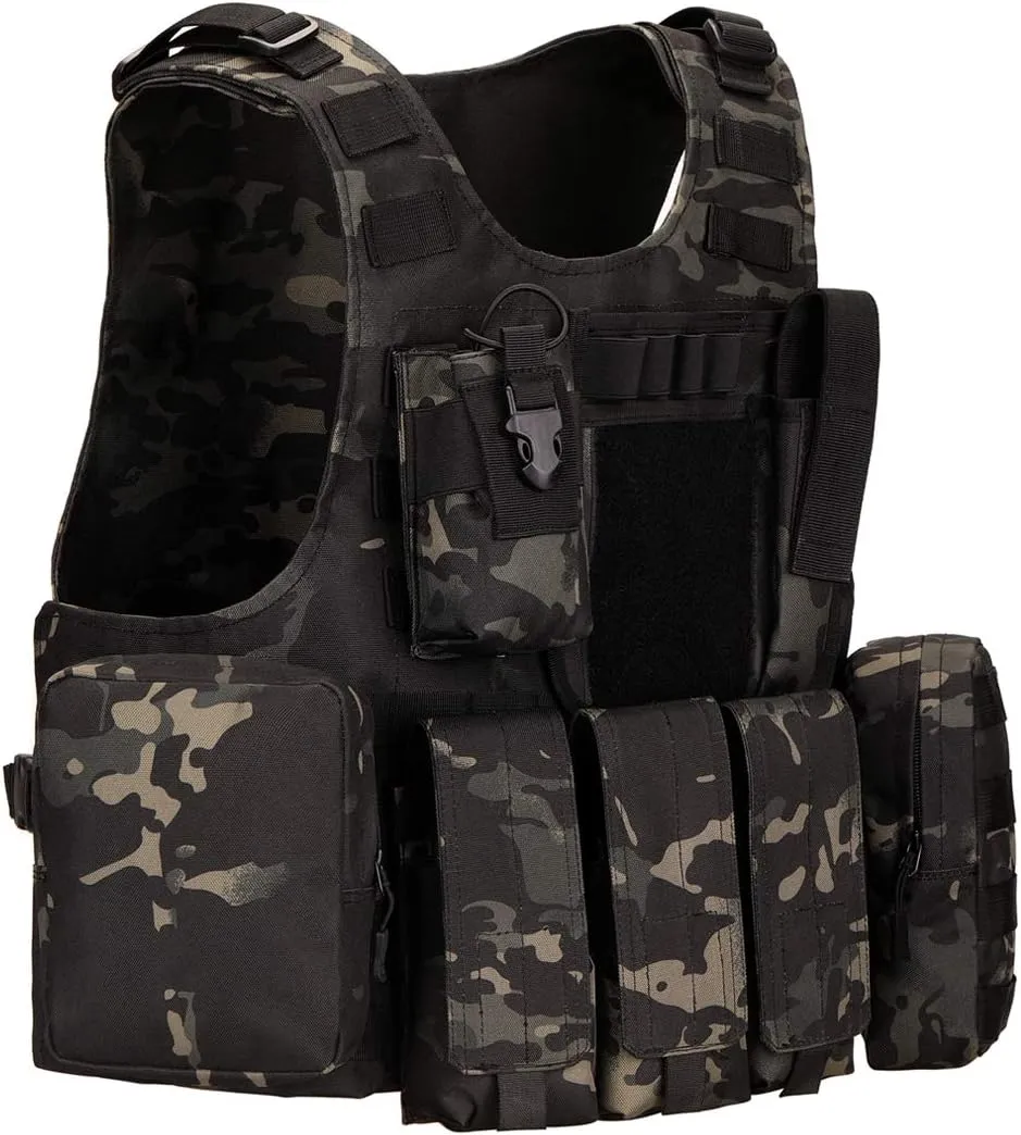 UNISTRENGH Tactical MOLLE Vest Military Airsoft Vest Adjustable Combat Training Vest for Hunting,Fishing,Army Fans,CS Game