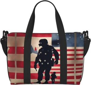 US Military Soldiers Patriotic Memorial Day Duffel Bags for Traveling - Lightweight Personal Item Travel Bags, Gym Bags for Men and Women
