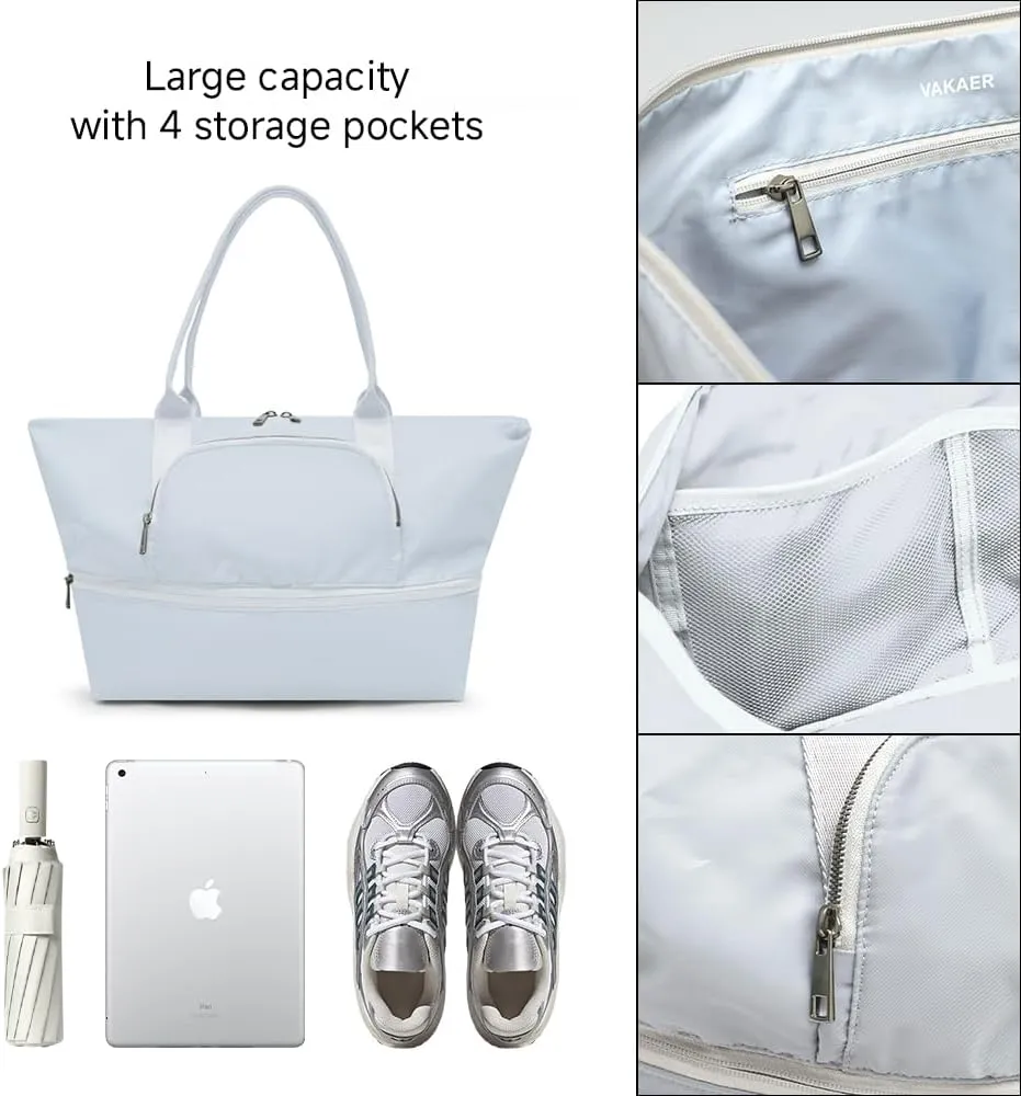 VAKAER Women's Tote Bag Carry on Bag with Luggage Sleeve Travel Duffel Weekender Overnight Expandable Bags for Sports Gym