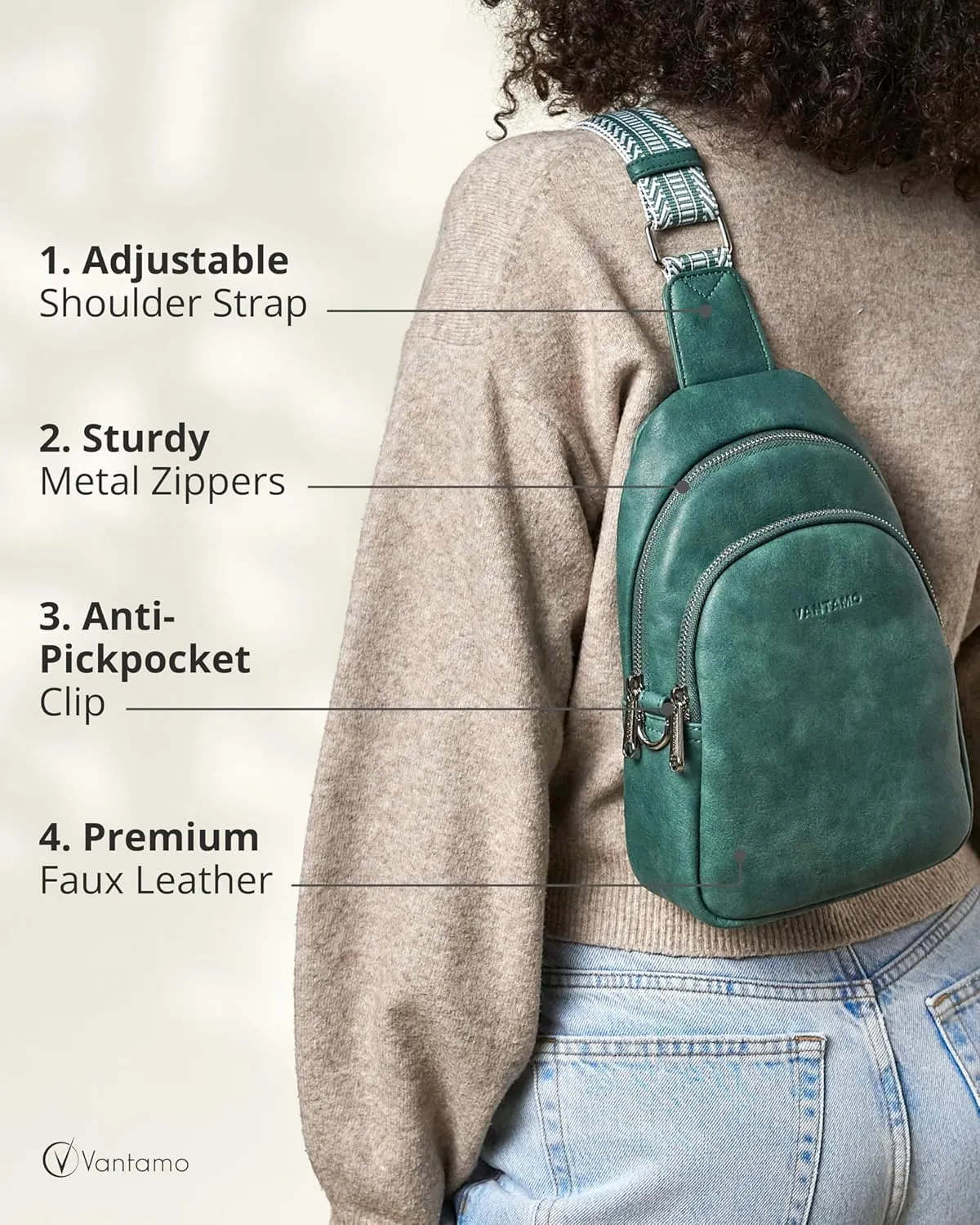 Vantamo Crossbody Sling Bags for Women, RFID & Anti-Pickpocket Clip Cross Body Bag, Adjustable Strap Travel Fanny Pack