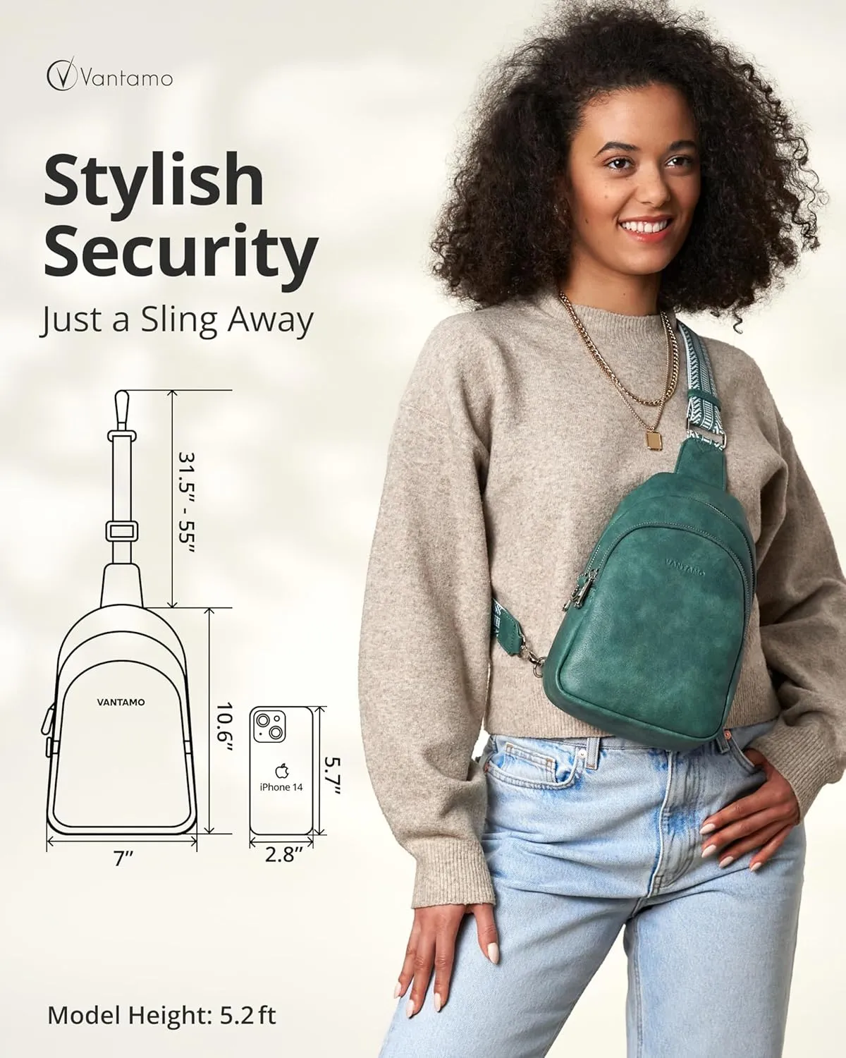 Vantamo Crossbody Sling Bags for Women, RFID & Anti-Pickpocket Clip Cross Body Bag, Adjustable Strap Travel Fanny Pack
