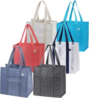 VENO 6 Pack Reusable Grocery Bags w/ Hard Bottom, Heavy-Duty Shopping Bags for Shopping Cart (Assorted, 6 Pack)