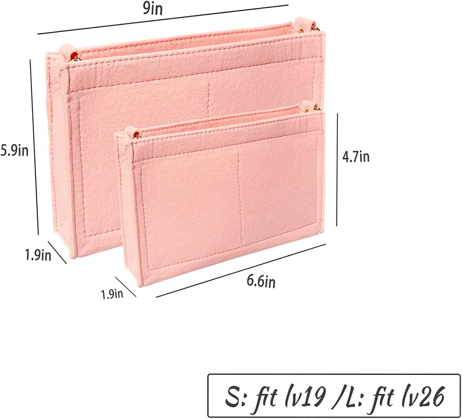 Vercord Felt Purse Insert Organizer LV 26 19 Toiletry Pouch Insert with D Ring Attach Chain Strap