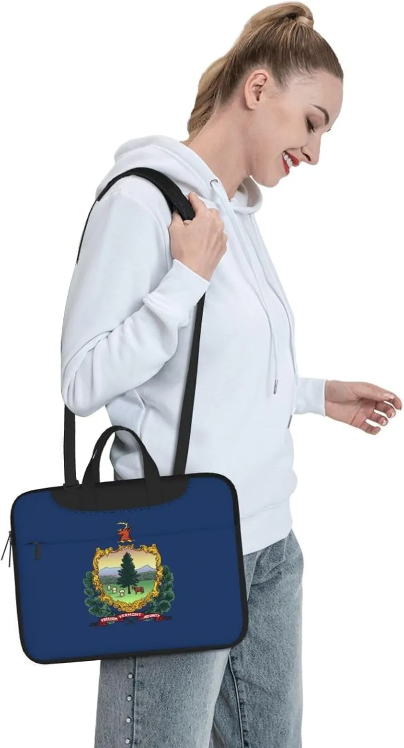 Vermont State Flag Print Laptop Adjustable Shoulder Strap With Handle Accessory Pocket For Men Women