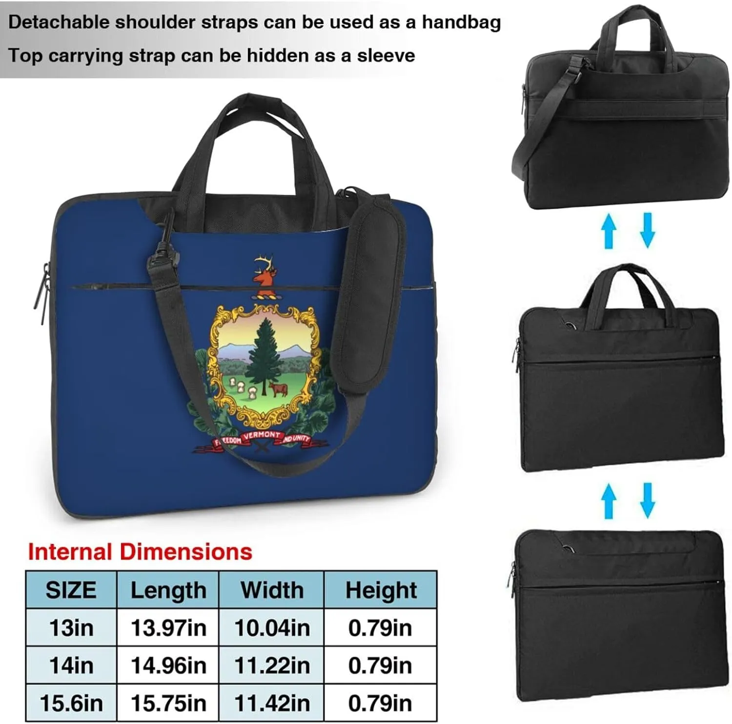 Vermont State Flag Print Laptop Adjustable Shoulder Strap With Handle Accessory Pocket For Men Women