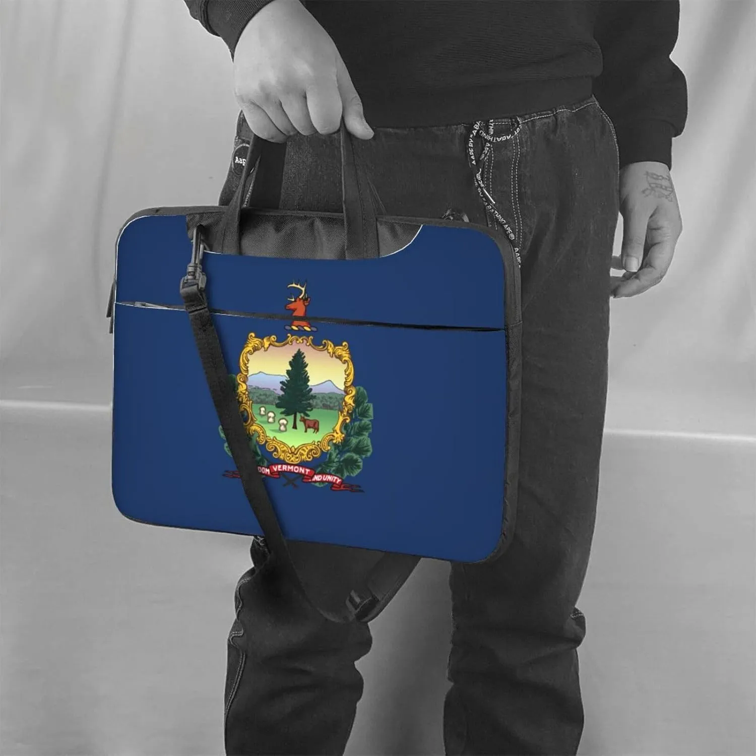 Vermont State Flag Print Laptop Adjustable Shoulder Strap With Handle Accessory Pocket For Men Women