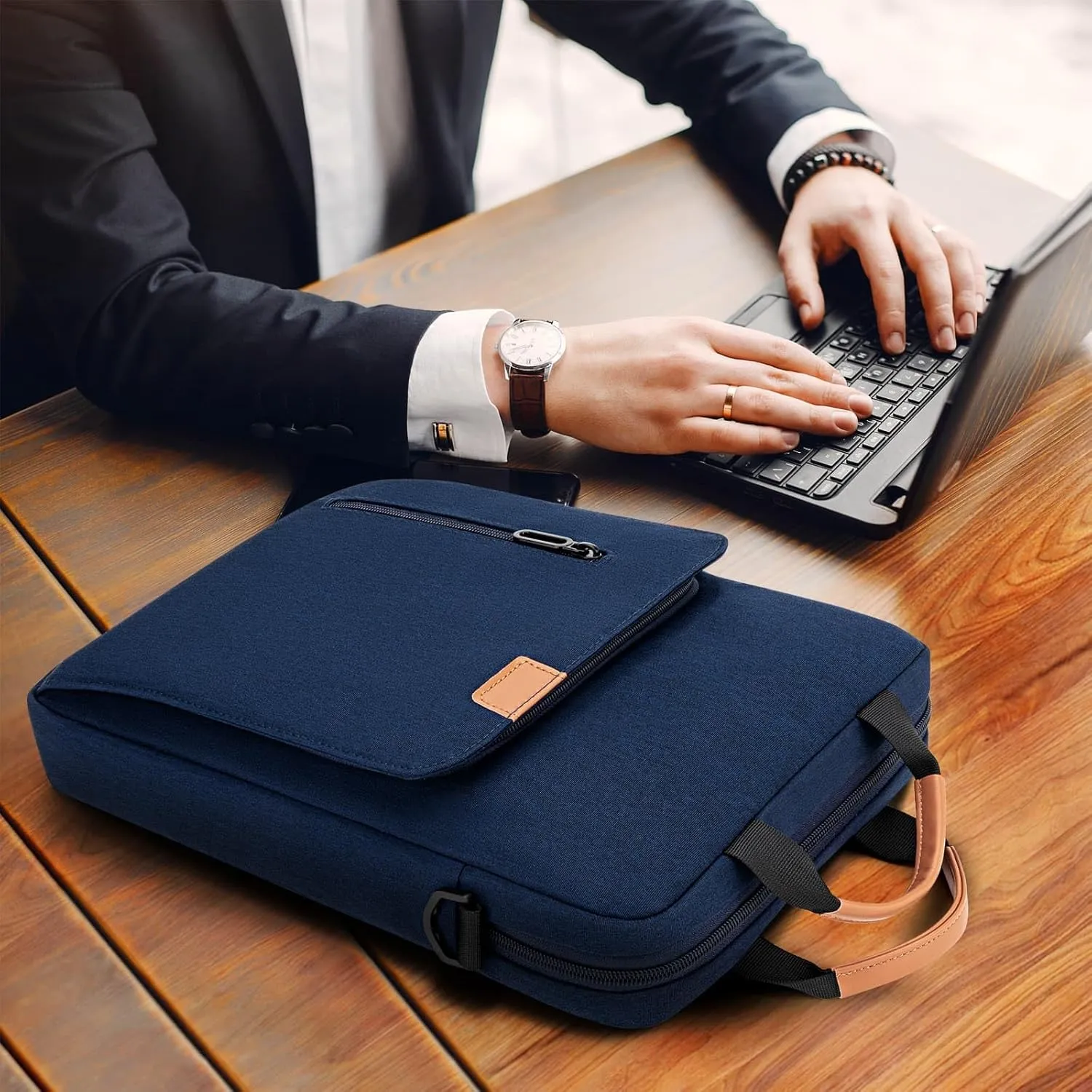 Vertical Laptop Case Computer Bag for 14 Inch MacBook Pro M1 M2 M3 M4 Computer Notebook, Waterproof Protective Lightweight Laptop Computer Cover Bag, Navy Blue