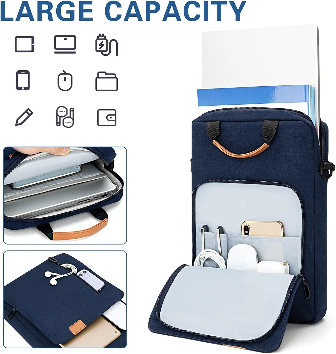 Vertical Laptop Case Computer Bag for 14 Inch MacBook Pro M1 M2 M3 M4 Computer Notebook, Waterproof Protective Lightweight Laptop Computer Cover Bag, Navy Blue