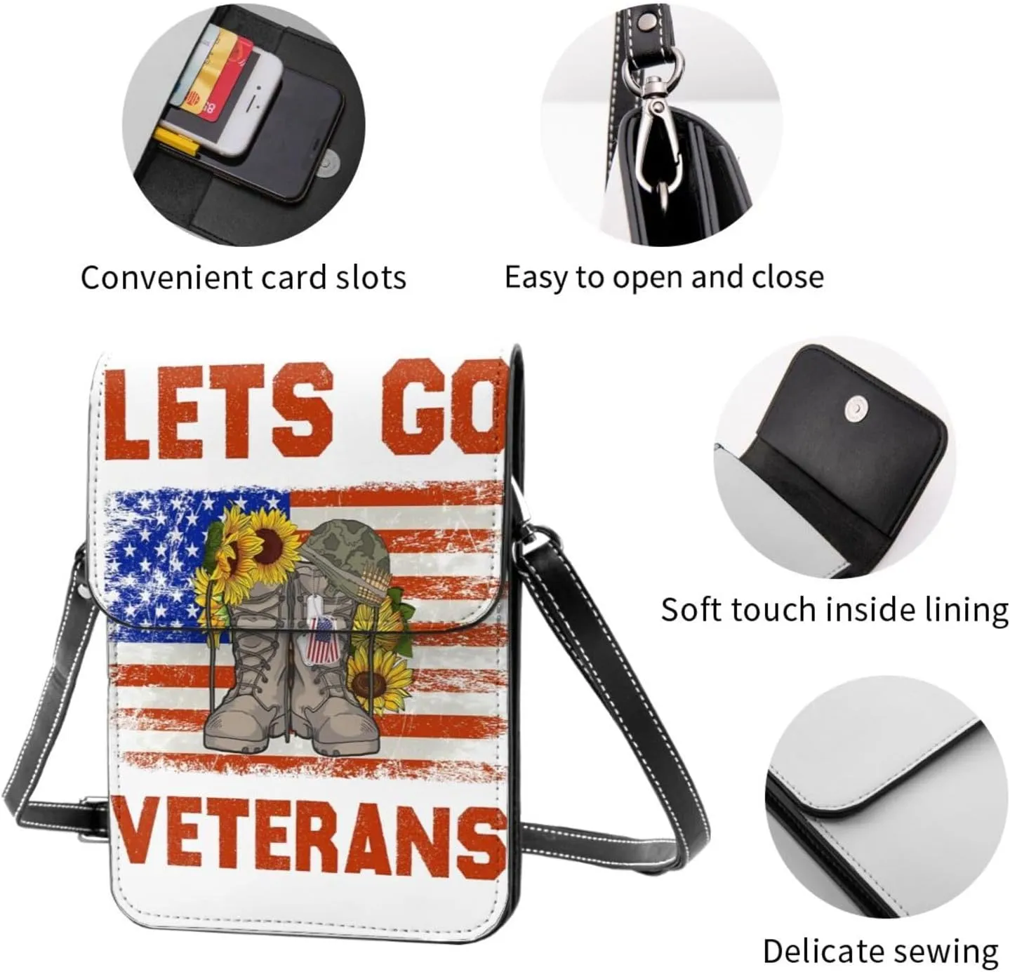 Veterans Day and Eagle USA Flag Cell Phone Purse Small Crossbody Bag For Women Men Wallet Purse With Adjustable Strap