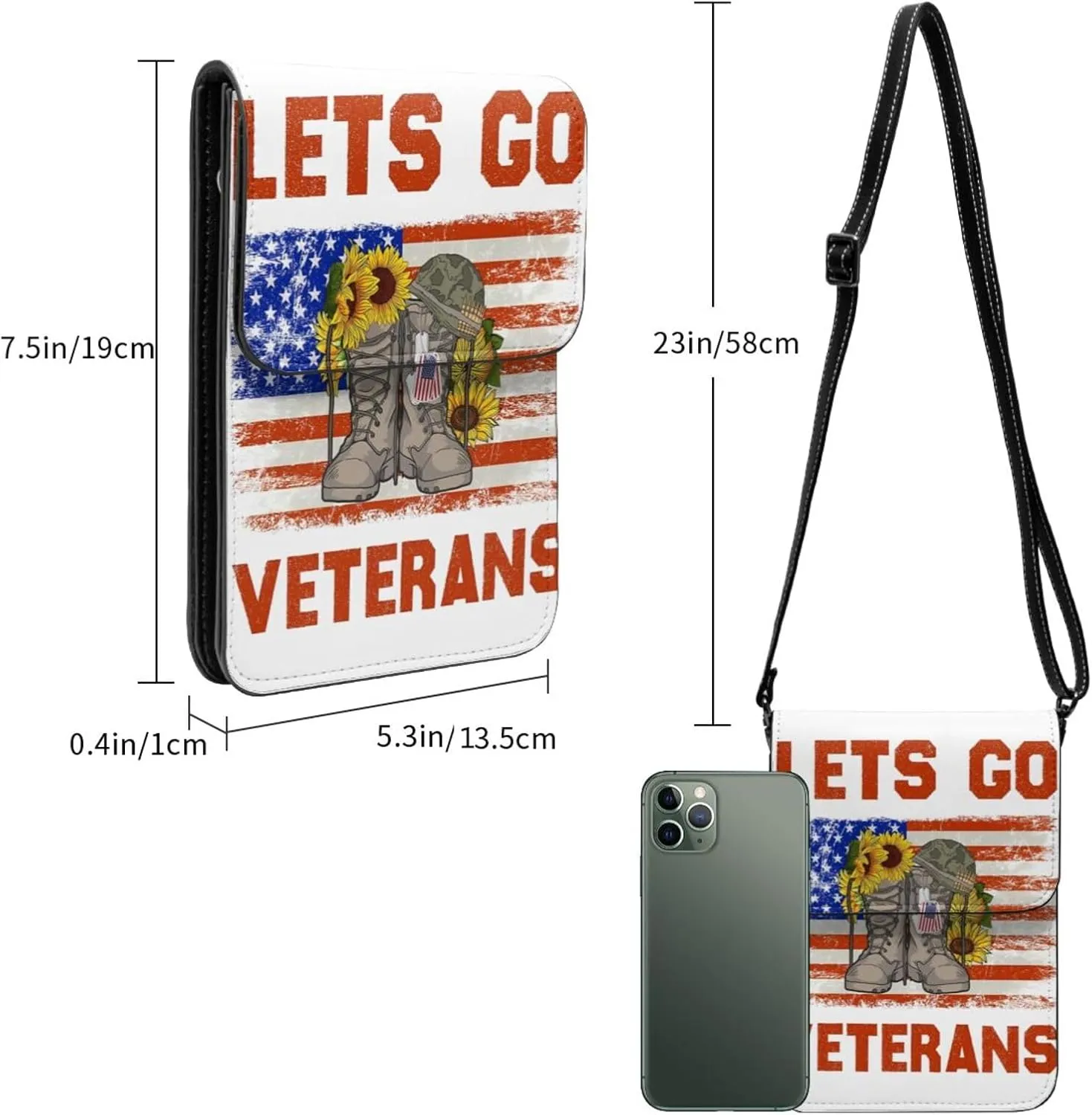 Veterans Day and Eagle USA Flag Cell Phone Purse Small Crossbody Bag For Women Men Wallet Purse With Adjustable Strap