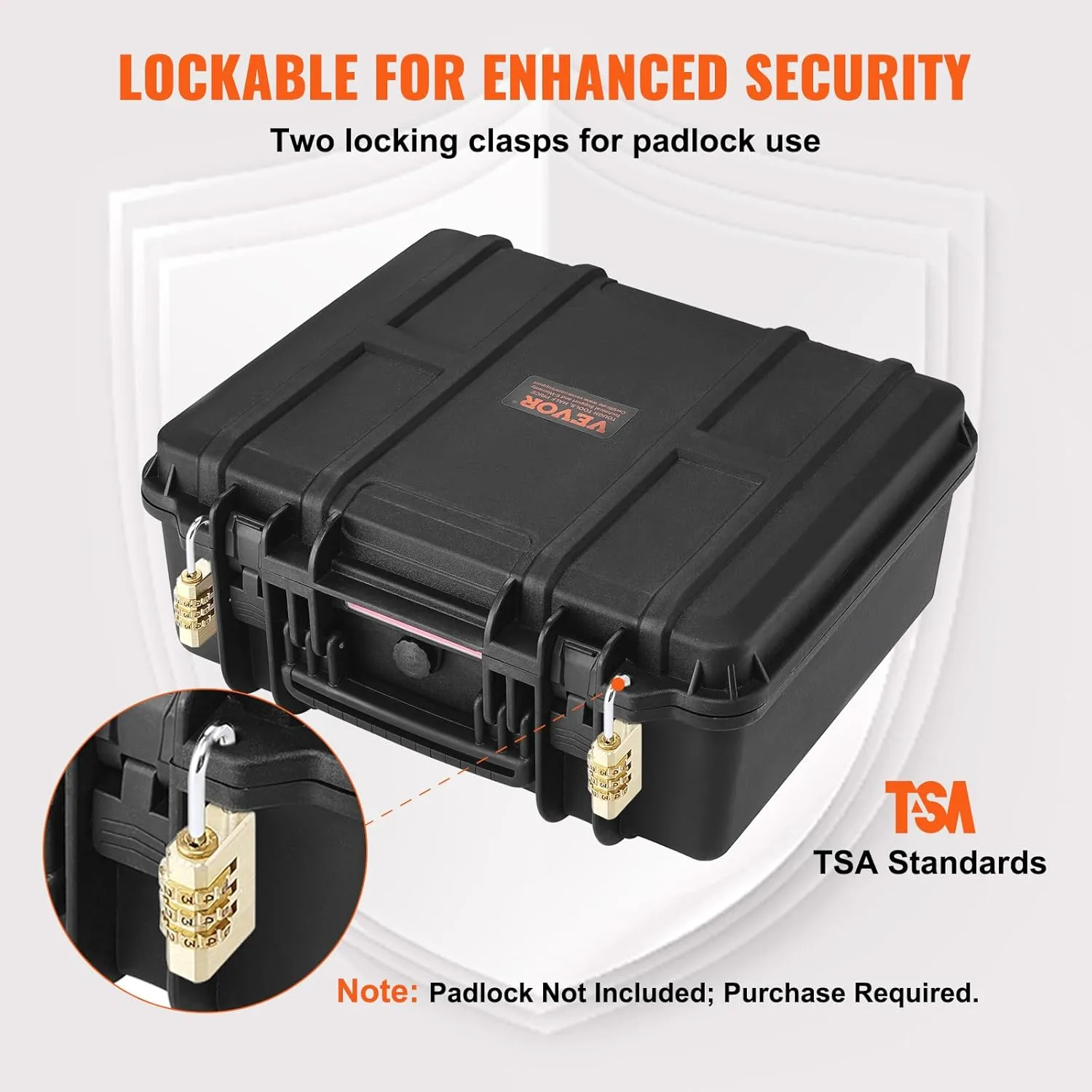 VEVOR Hard Pistol Cases with Pre-cut PU Foam, Waterproof & Dustproof Hard Gun Case for 6 Pistol & 21 Magazine, 19.3×17.1×8.3 in Lockable Pistol Case, Black