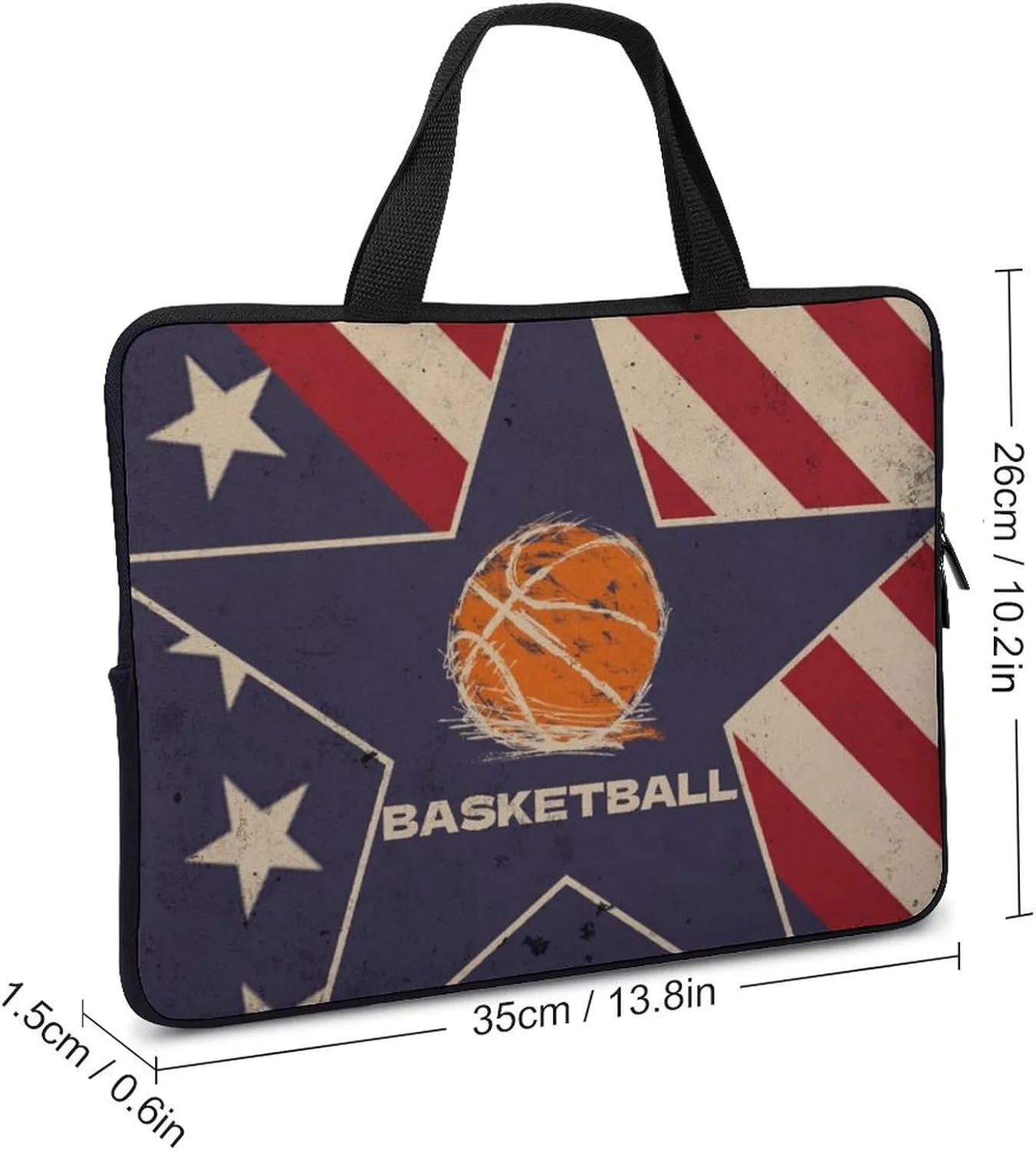 Vintage American Flag Basketball Laptop Bag Laptop Case Computer Messenger Bag with Adjustable Shoulder Strap