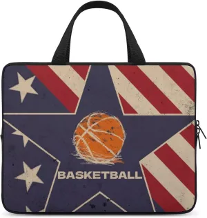 Vintage American Flag Basketball Laptop Bag Laptop Case Computer Messenger Bag with Adjustable Shoulder Strap
