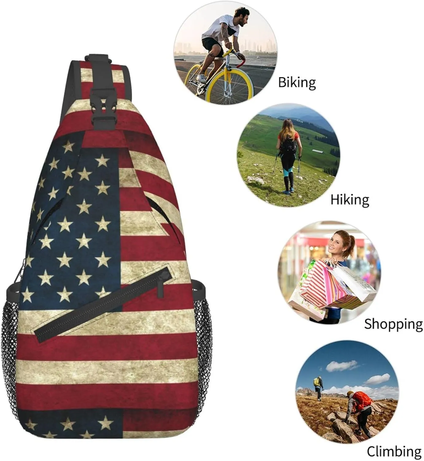 Vintage American Flag Sling Anti Theft Chest Bag For Men and Women Multipurpose Lightweight Casual Mini Backpack Single Shoulder Crossbody Bags