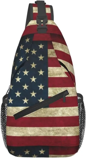 Vintage American Flag Sling Anti Theft Chest Bag For Men and Women Multipurpose Lightweight Casual Mini Backpack Single Shoulder Crossbody Bags