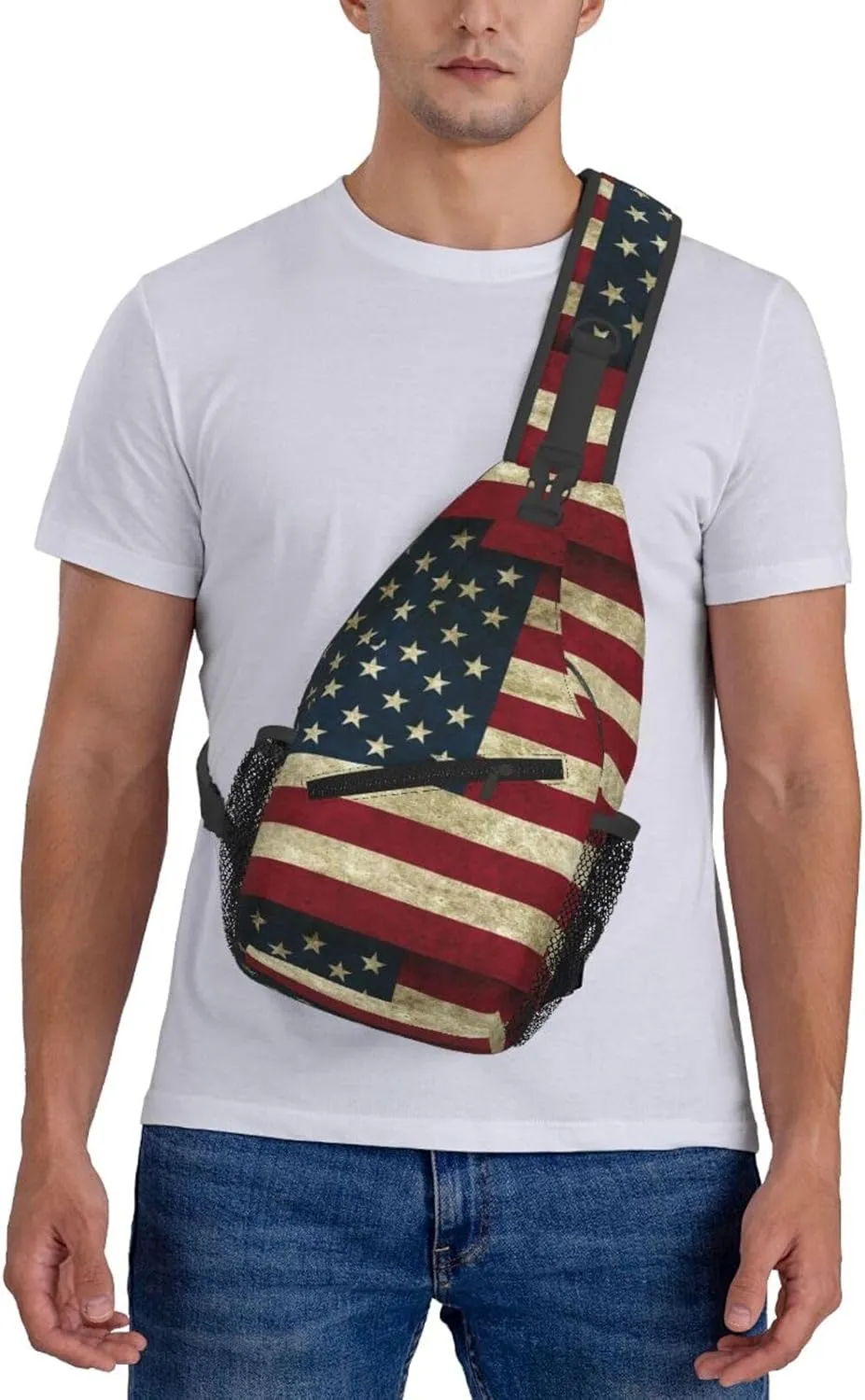 Vintage American Flag Sling Anti Theft Chest Bag For Men and Women Multipurpose Lightweight Casual Mini Backpack Single Shoulder Crossbody Bags