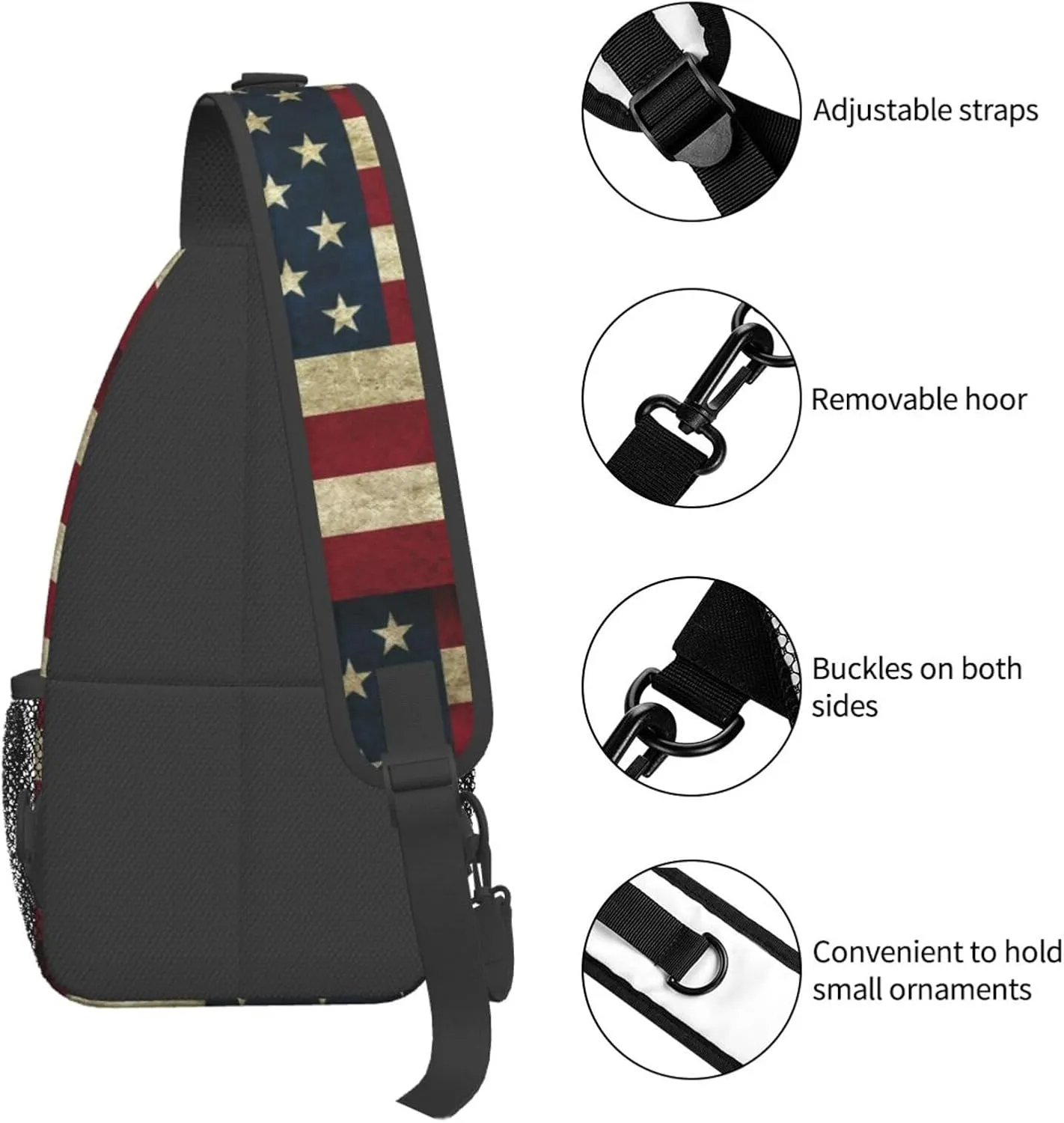 Vintage American Flag Sling Anti Theft Chest Bag For Men and Women Multipurpose Lightweight Casual Mini Backpack Single Shoulder Crossbody Bags