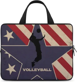 Vintage American Flag Volleyball Laptop Bag Laptop Case Computer Messenger Bag with Adjustable Shoulder Strap