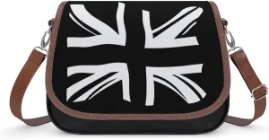 Vintage Black Union Jack British Flag Crossbody Bags PU Leather Purses Shoulder Handbag with Adjustable Shoulder Strap