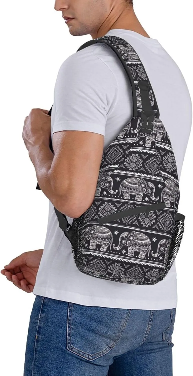 Vintage Elephant Sling Backpack Unisex Crossbody Chest Bag Shoulder Chest Bag For Women Men Hiking Travel