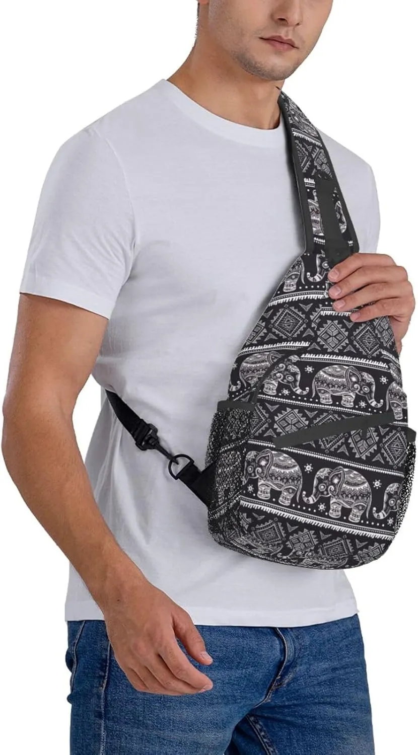 Vintage Elephant Sling Backpack Unisex Crossbody Chest Bag Shoulder Chest Bag For Women Men Hiking Travel
