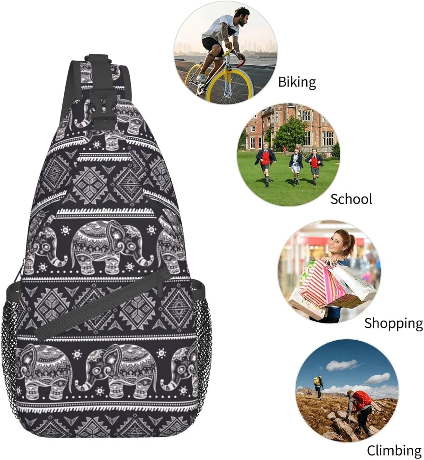 Vintage Elephant Sling Backpack Unisex Crossbody Chest Bag Shoulder Chest Bag For Women Men Hiking Travel