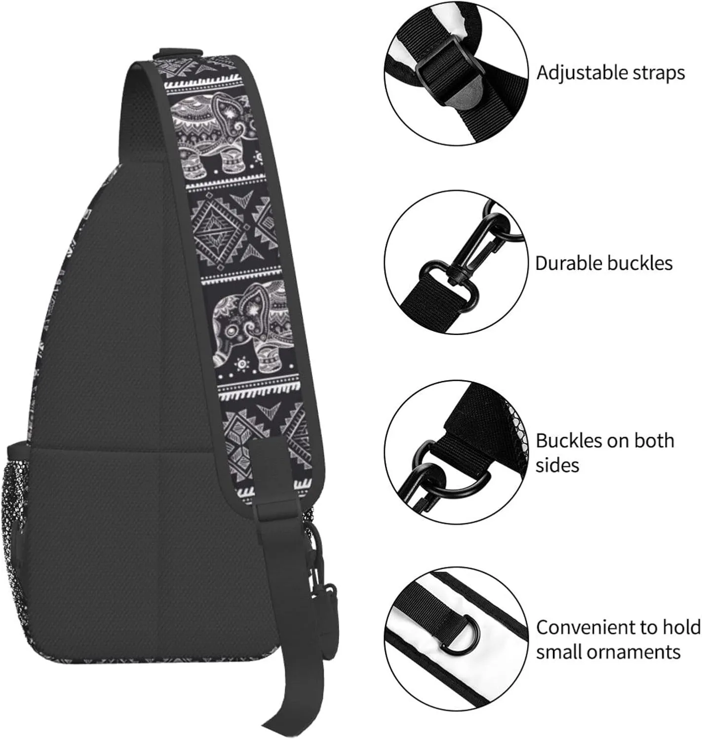 Vintage Elephant Sling Backpack Unisex Crossbody Chest Bag Shoulder Chest Bag For Women Men Hiking Travel
