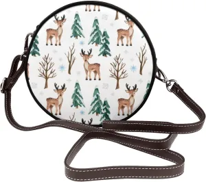 Vintage PU Leather Crossbody Purse Satchel, Small Cute Crossbody Round Bags for Women Sling Shoulder Bag
