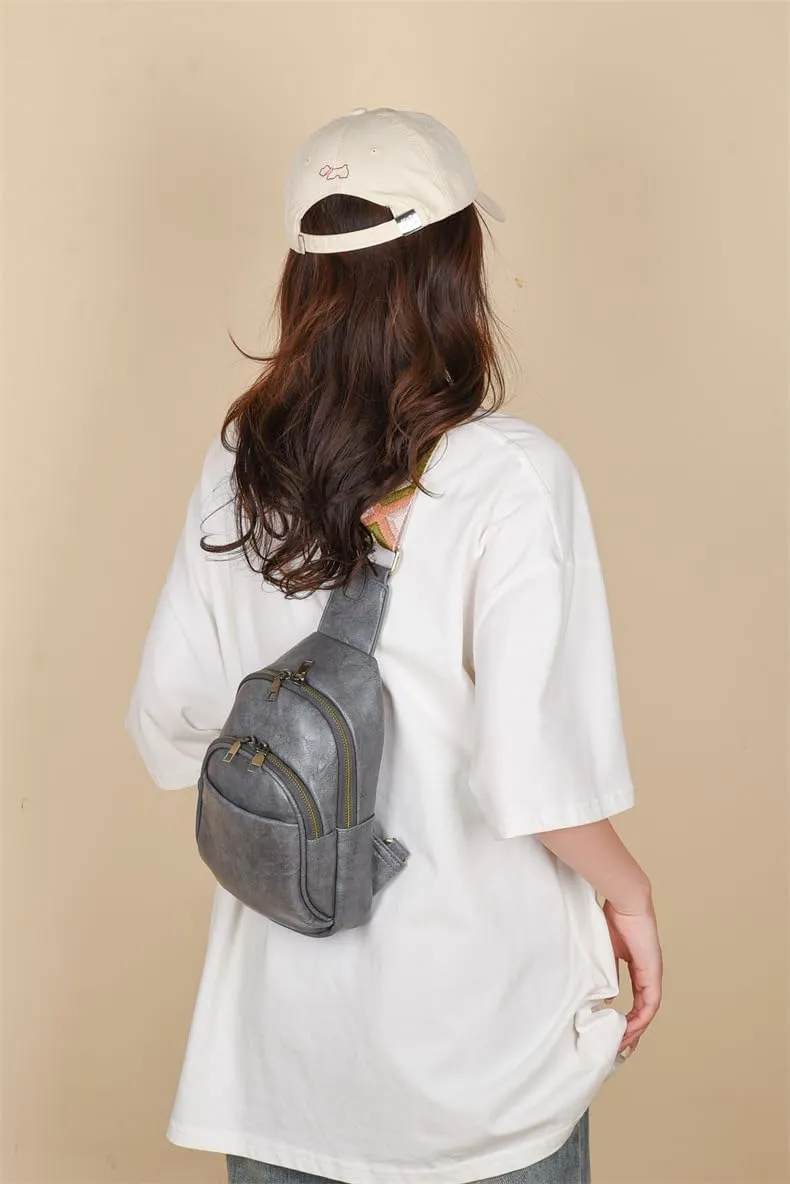 Vintage Sling Bag for Women Crossbody Sling Backpack Multipurpose Chest Bag Casual Shoulder Satchel Daypack (grey)