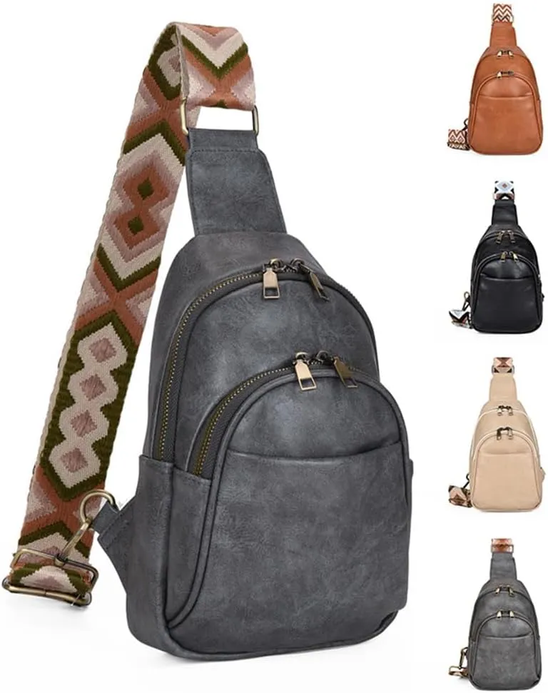 Vintage Sling Bag for Women Crossbody Sling Backpack Multipurpose Chest Bag Casual Shoulder Satchel Daypack (grey)