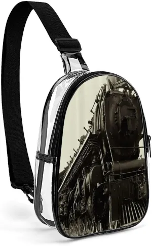 Vintage Steam Train Small Sling Backpack Crossbody Sling Bag Chest Bag Cross Body Daypack for Men Women