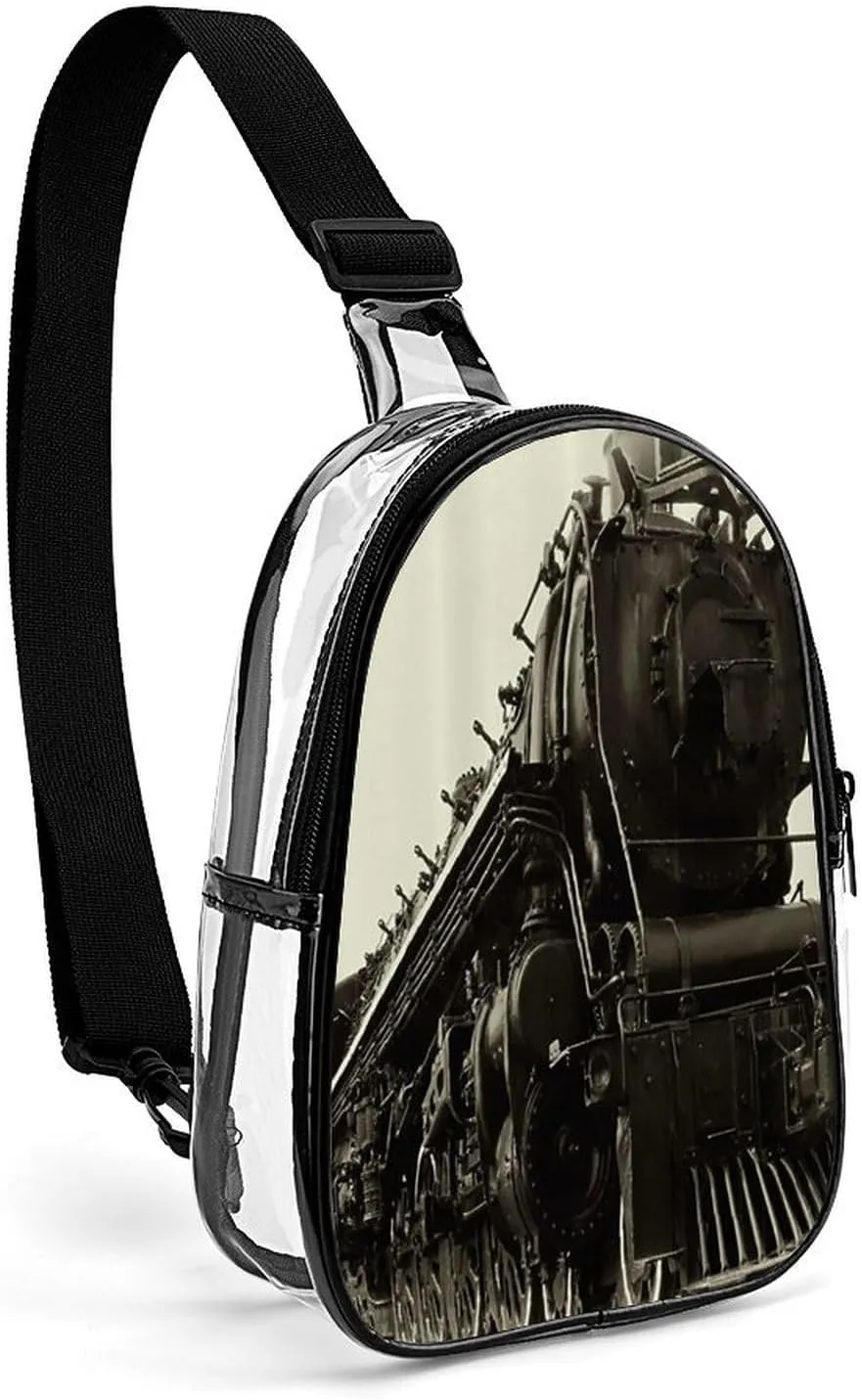 Vintage Steam Train Small Sling Backpack Crossbody Sling Bag Chest Bag Cross Body Daypack for Men Women