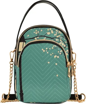 Vintage Street Lamp and Cherry Blossoms Women Trendy Quilted Crossbody Bag Sling Bags Handbags with Chain Strap Travel Cross Body Cell Phone Purses Bags