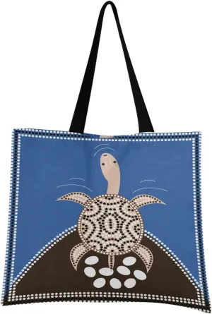 visesunny Women's Large Canvas Tote Shoulder Bag Aboriginal Style Longneck Turtle Animal Top Storage Handle Shopping Bag Casual Reusable Tote Bag for Beach,Travel,Groceries,Books