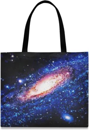 visesunny Women's Large Canvas Tote Shoulder Bag Andromeda Spiral Galaxy Top Storage Handle Shopping Bag Casual Reusable Tote Bag for Beach,Travel,Groceries,Books