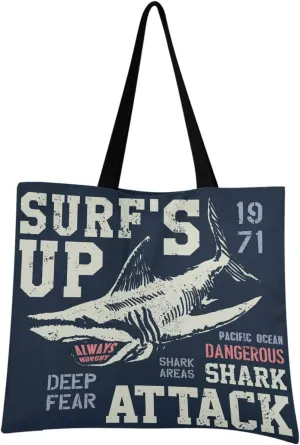 visesunny Women's Large Canvas Tote Shoulder Bag Dangerous Shark Animal Top Storage Handle Shopping Bag Casual Reusable Tote Bag for Beach,Travel,Groceries,Books