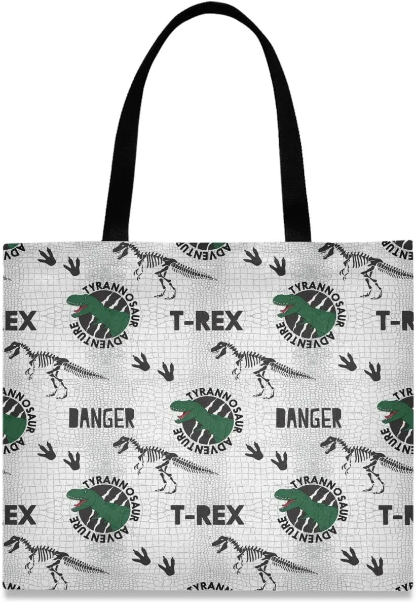 visesunny Women's Large Canvas Tote Shoulder Bag Dino Danger Animal Top Storage Handle Shopping Bag Casual Reusable Tote Bag for Beach,Travel,Groceries,Books