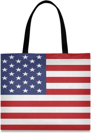 Visesunny Women's Large Canvas Tote Shoulder Bag Patriotic USA Flag Top Storage Handle Shopping Bag Casual Reusable Tote for Beach, Travel, Groceries, Books