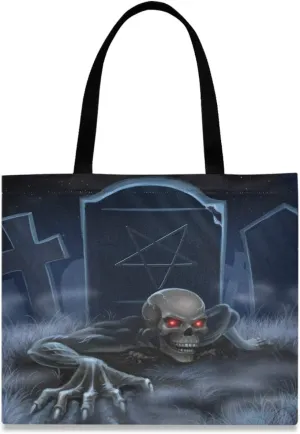 visesunny Women's Large Canvas Tote Shoulder Bag Zombie Crawl Out Of Black Grave Top Storage Handle Shopping Bag Casual Reusable Tote Bag for Beach,Travel,Groceries,Books