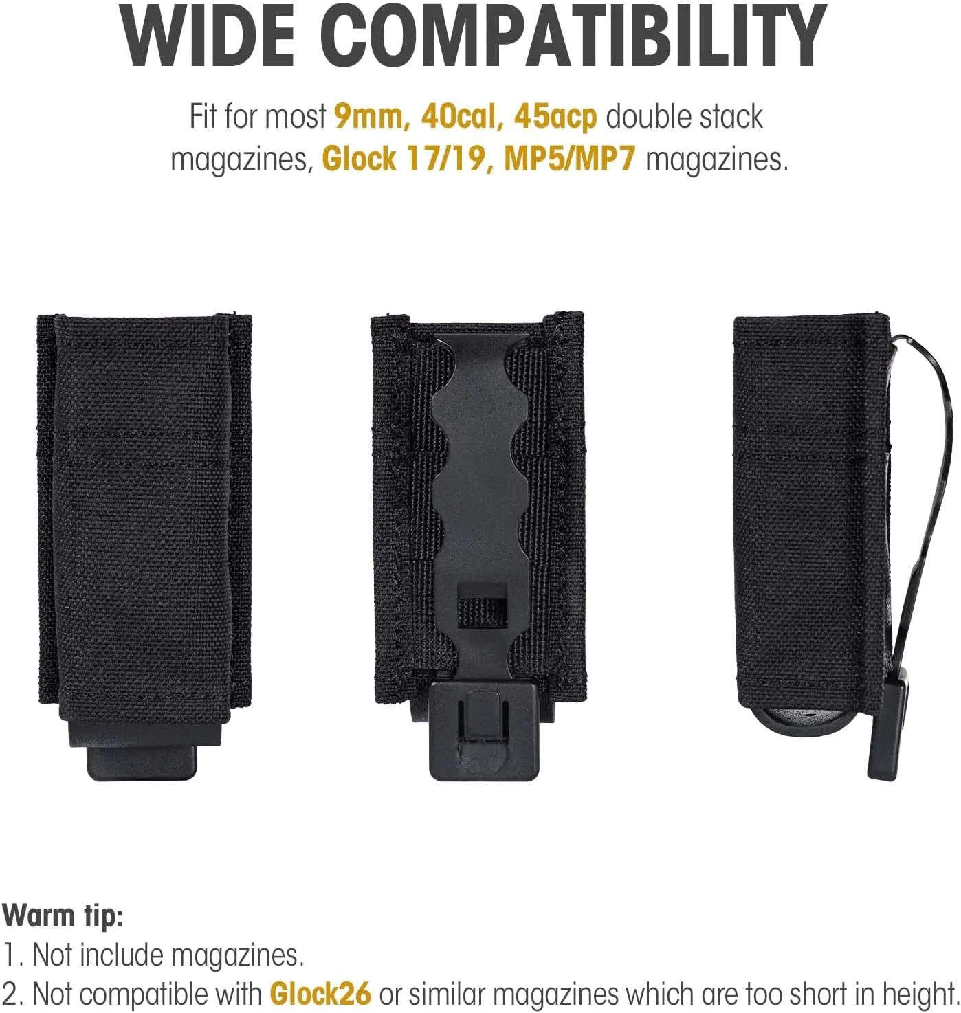 VISMIX Pistol Magazine Pouch, Double 9mm Mag Pouch with Quick Release Kydex Insert and MOLLE Compatible
