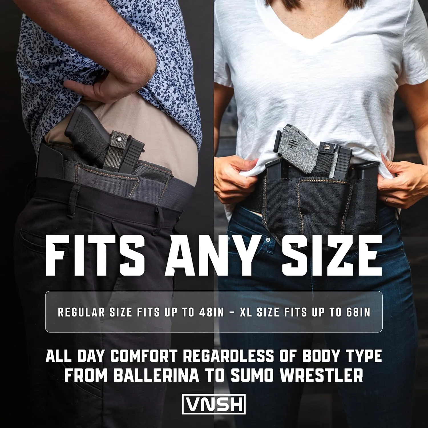 VNSH Airsoft Gun Holster - The Ultimate Belly Band Holster for Men & Women | Comfortable Concealed Carry Belt | Fits 99% of Handguns | Ambidextrous Design with Built-in Magazine Pouches