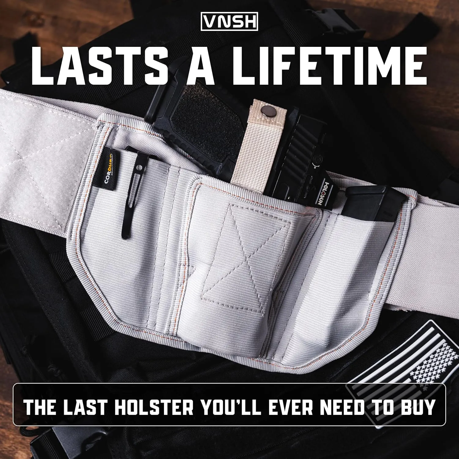 VNSH Airsoft Gun Holster - The Ultimate Belly Band Holster for Men & Women | Comfortable Concealed Carry Belt | Fits 99% of Handguns | Ambidextrous Design with Built-in Magazine Pouches