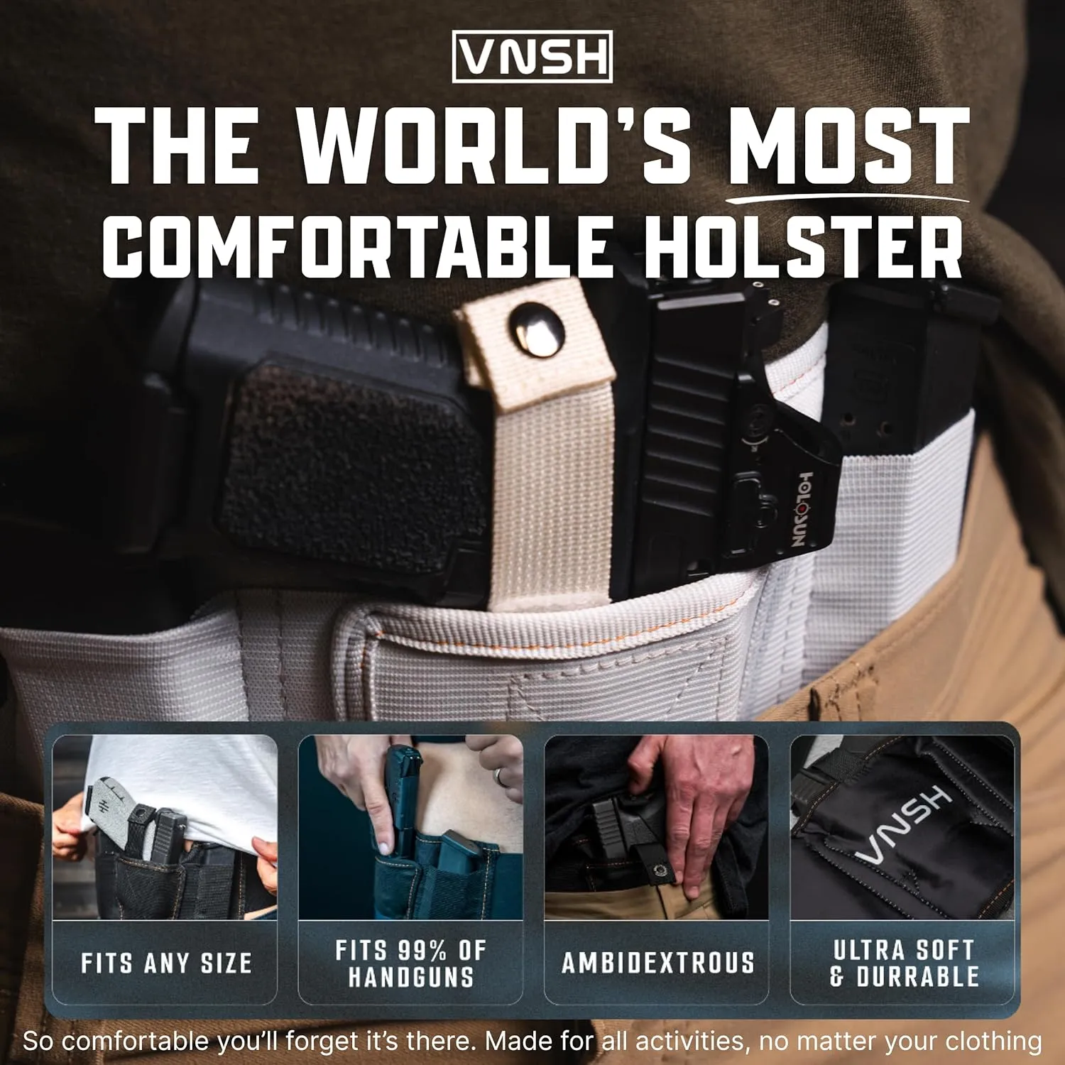 VNSH Airsoft Gun Holster - The Ultimate Belly Band Holster for Men & Women | Comfortable Concealed Carry Belt | Fits 99% of Handguns | Ambidextrous Design with Built-in Magazine Pouches