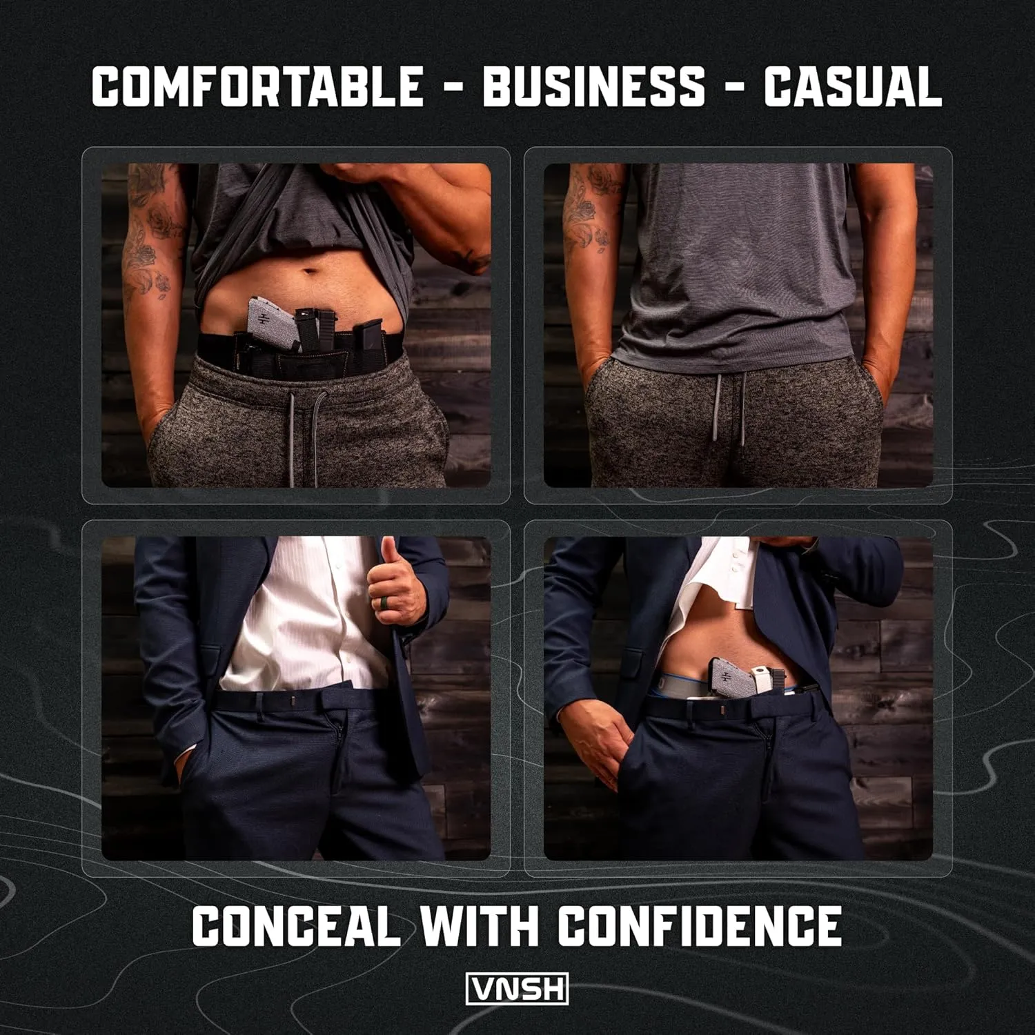VNSH Airsoft Gun Holster - The Ultimate Belly Band Holster for Men & Women | Comfortable Concealed Carry Belt | Fits 99% of Handguns | Ambidextrous Design with Built-in Magazine Pouches